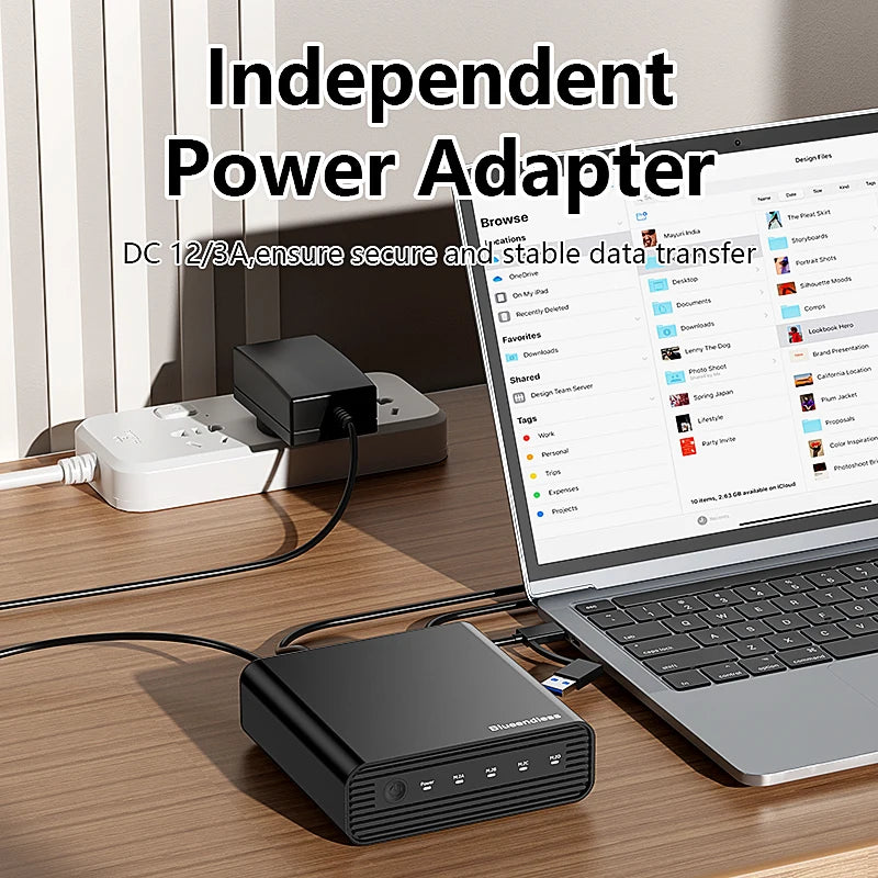 ប្រអប់ ដាក់ SSD ខាងក្រៅ ប្រភេទ PCIe NVME អាលុយមីញ៉ូម M2 4-Bay ប្រភេទ USB C 3.2 Gen2 10Gbps ទៅ Nvme Adapter ប្រភេទ SSD ជាមួយ កង្ហារ ត្រជាក់