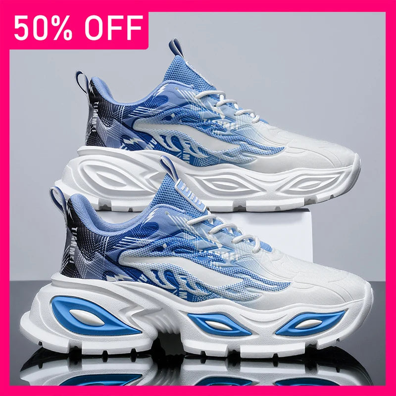 Men Sports Shoes Fashionable Versatile Comfortable Mesh Breathable Lightweight Thick Soled Shoes New Street Fitness Shoes Man