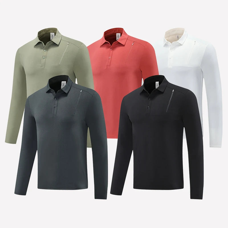 Men's Outdoor Sports Long Sleeve Polo Shirt with Zipper Accent Collar Quick - Dry Breathable Casual Top