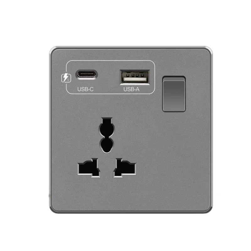 Black Universal Smart 3.1A USB C Wall Socket,UK Type-C 18W Fast Charging Plug Adapter Outlet,Dual Socket with Power Indicator