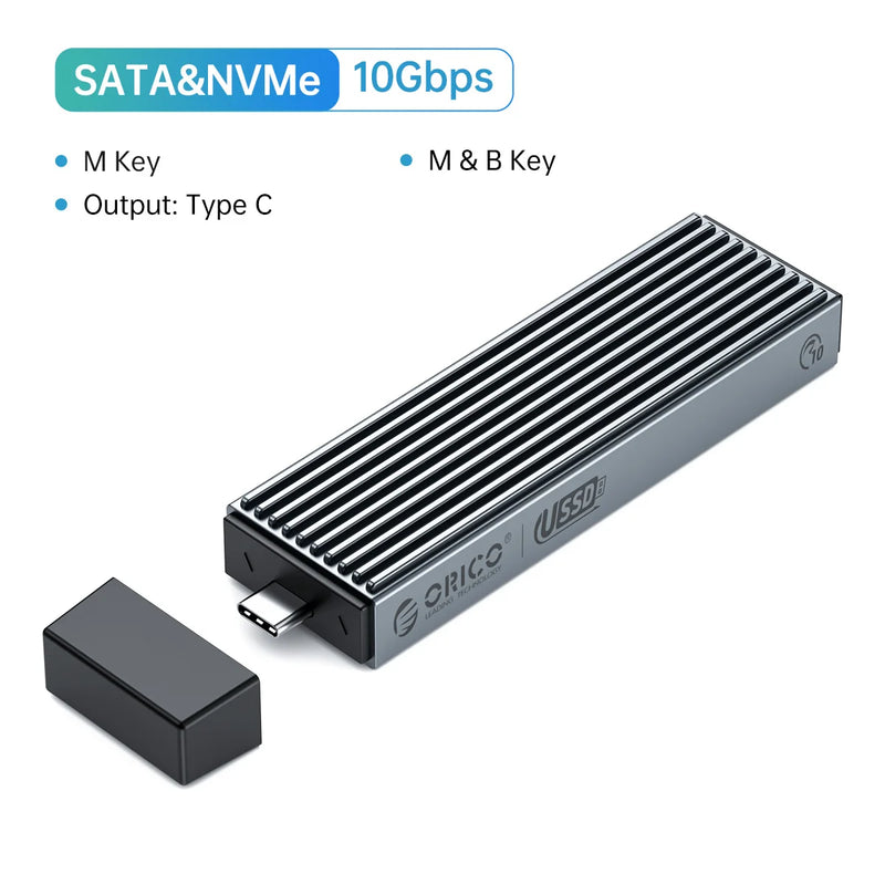 ORICO 2 in 1 USB A Type-C Dual Interface M.2 SSD Case Support M2 NVMe M Key SATA NGFF M&B Key SSD Hard Disk with Cooling Vest