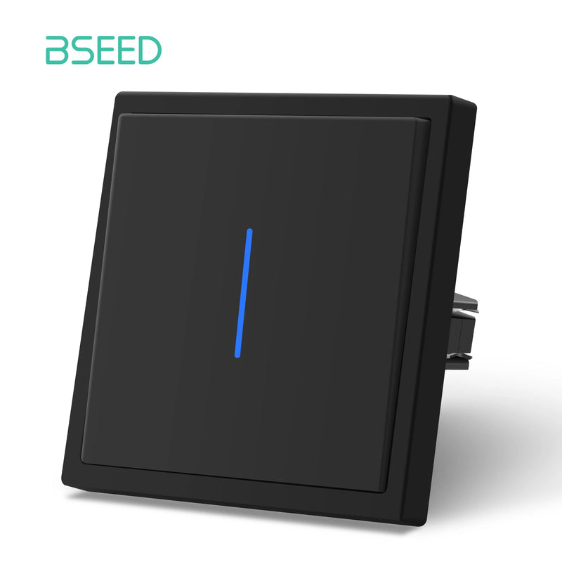 BSEED Button Switch 1/2Gang 1Way Wall Power Socket Wall Light Switch With LED Indicator Plastic Frame Switch Black Color