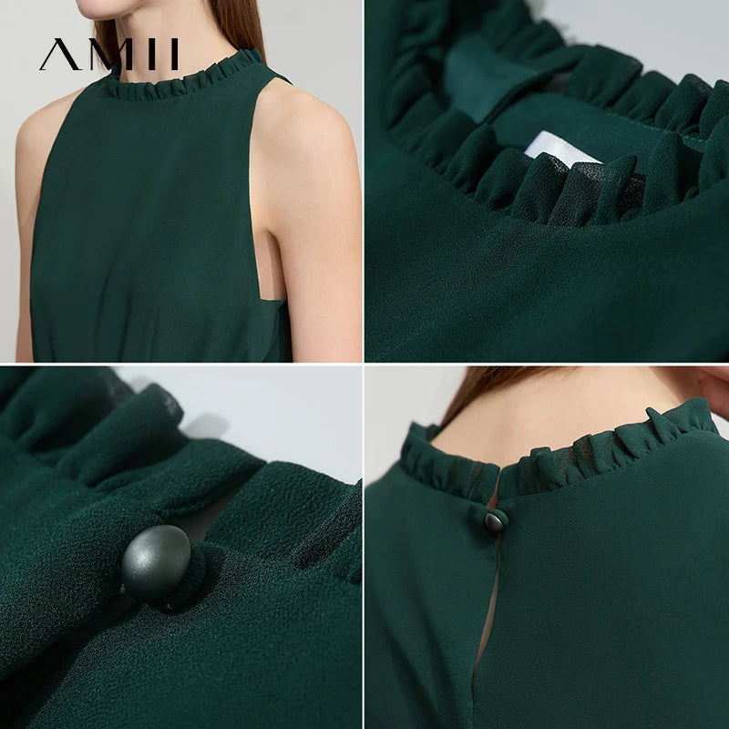 រ៉ូប AMII ស្រាល chiffon ខ្យល់ចេញចូលបាន រដូវក្តៅ ឆ្នាំ២០២៦ វិជ្ជាជីវៈការិយាល័យនារីដៃខ្លី រ៉ូបវែងរលុង ចង្កេះស្ដើង 12552023