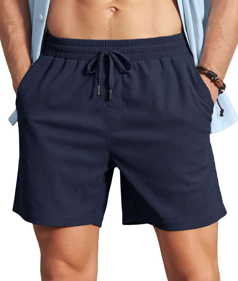 TACVASEN Men's Corduroy Texture Casual Shorts 6" Inseam for Summer Beach Vacation Elastic Waist Drawstring Lightweight Pockets