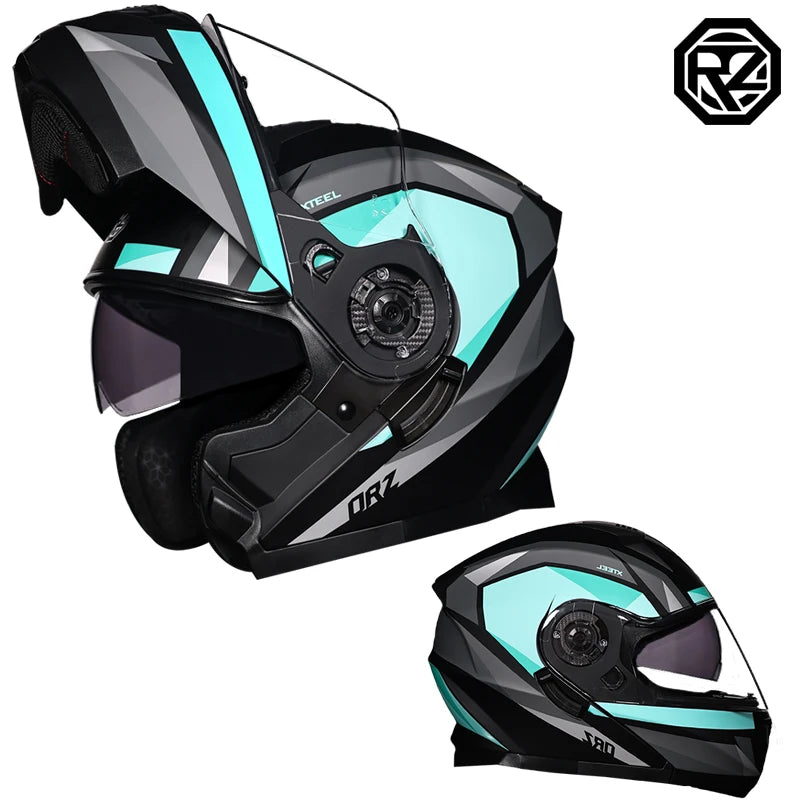 ORZ DOT Approved Full Face Helmets Crash Motorbike Protective Gear Men Women Flip Up Helmet Motorcycle Double Sun Visor