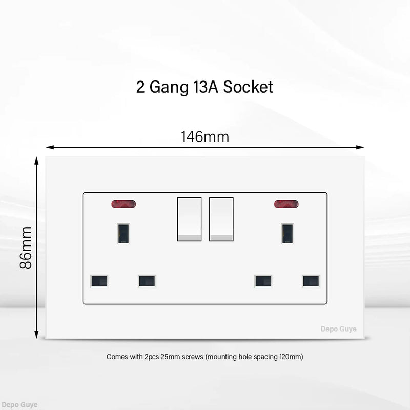 UK 13A Wall Socket with USB Type C 18W Quick Charge Power Outlet,Universal Electrical  Wall Light Switch Dual 3-pin Socket 220V