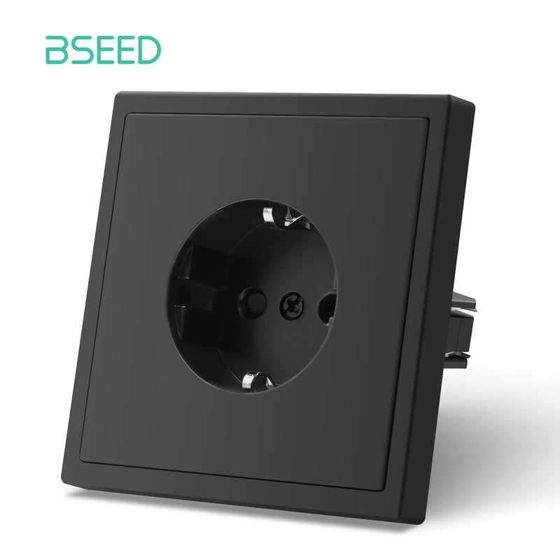 BSEED Button Switch 1/2Gang 1Way Wall Power Socket Wall Light Switch With LED Indicator Plastic Frame Switch Black Color