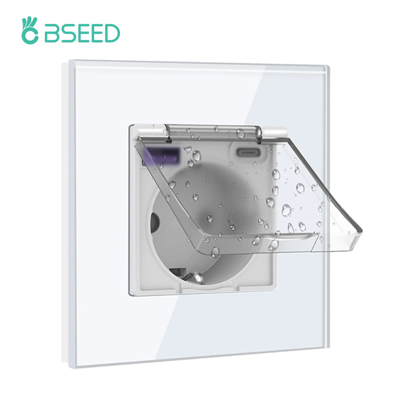 BSEED M1 Series EU Standard Single Power Socket With Waterproof Cover Socket With 20W USB Type-C Port Glass Frame 110-250V