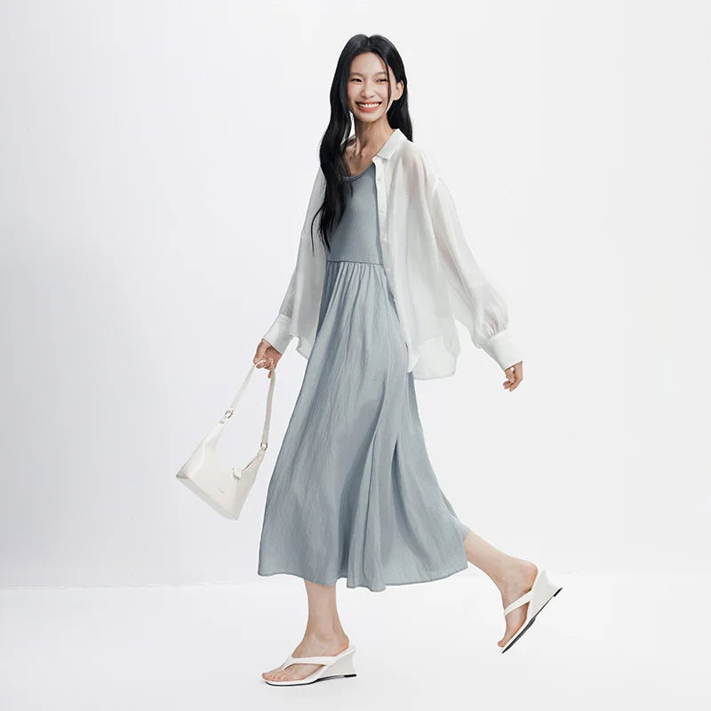 Semir Women Dress U Neck Slip Lapel 2026 Summer Commute Minimalist Two Piece Set Elegant Office Daily Soft Top