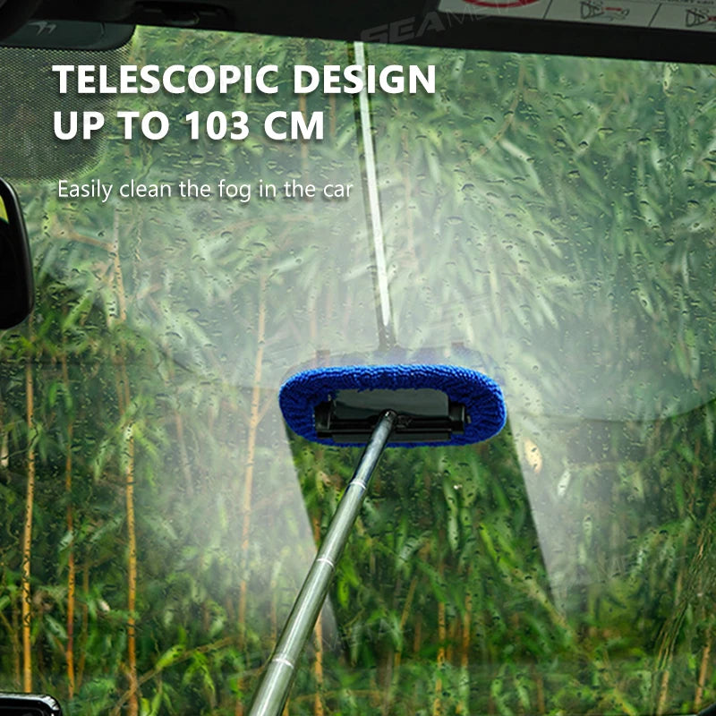 SEAMETAL Car Window Cleaner Brush Windshield Cleaner Microfiber Cloth Cleaning Tool with Retractable Handle Auto Glass Wiper