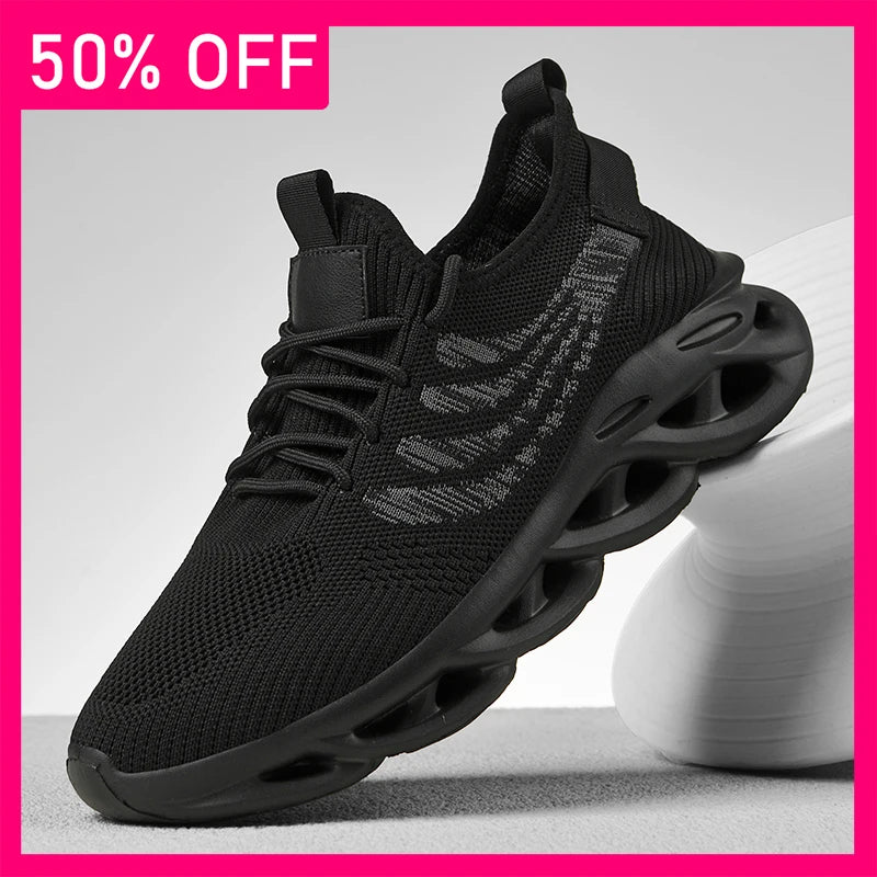 Men Sports Shoes Soft Mesh Breathable Lace Up Outdoor Walking Shoes New Soft Sole Rebound Comfort Casual Tennis Shoes for Men