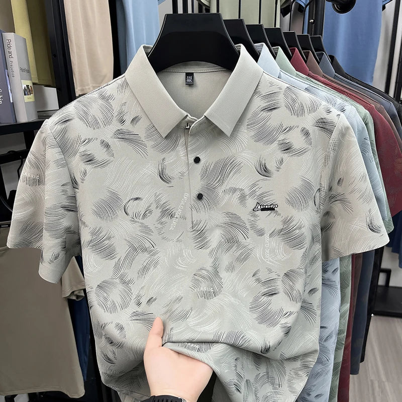 Man Summer Trend New Short-Sleeved Polo Shirt Lapel Button Letter Print High Quality Tops Casual Fashion Breathable MensClothing
