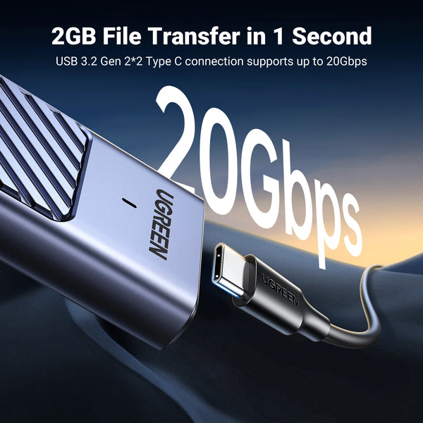 UGREEN M.2 NVMe/SATA SSD Enclosure 20Gbps USB-C 3.2 Gen2 External Enclosure Supports M and B&M Keys 2280 SSD Aluminum Shell