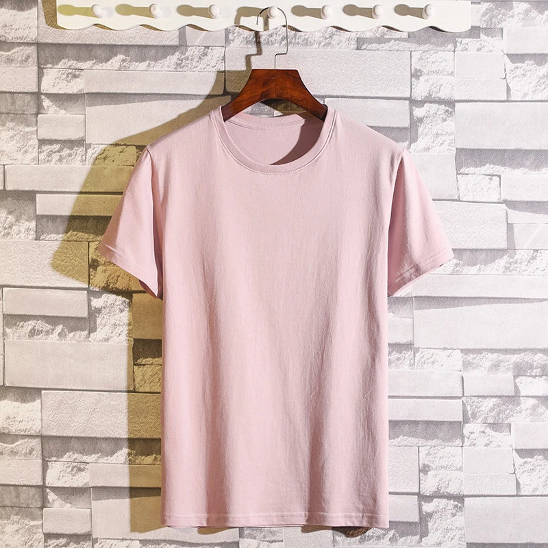 Hot 100%cotton Man T-Shirt Round Neck Personality Retro Spring New Solid Color Tops Versatile Fashion Trend Leisure Men's Wear
