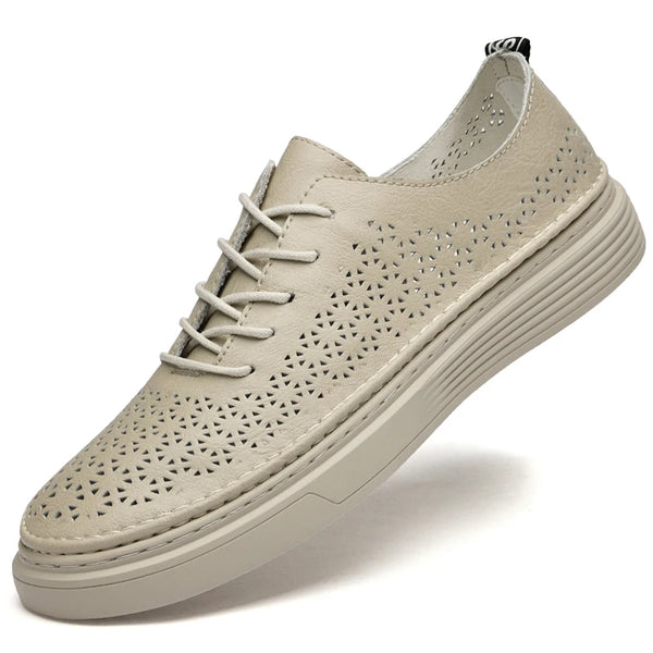 Summer Autumn Mens Retro Leather Casual Shoes Men Hollow Flat Shoes With Holes Big Size 46 47 Breathable Comfortable