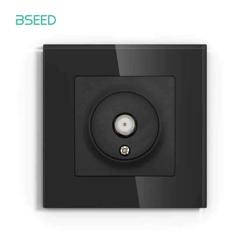 BSEED EU Standrad Wall Power Socket TV Plug RJ45 Internet Socket Satellite Outlet Glass Panel TV Telephone Computer