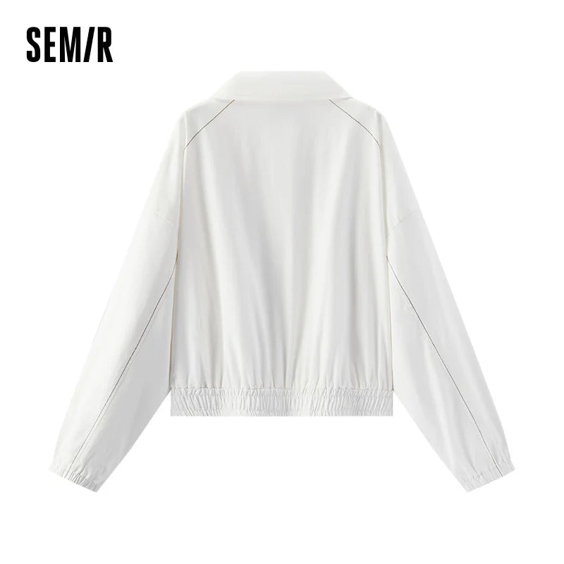Semir Women Jacket 2026 Spring New White Short Loose Stitch Detail Petite Cool Stylish Versatile Casual Daily Tops