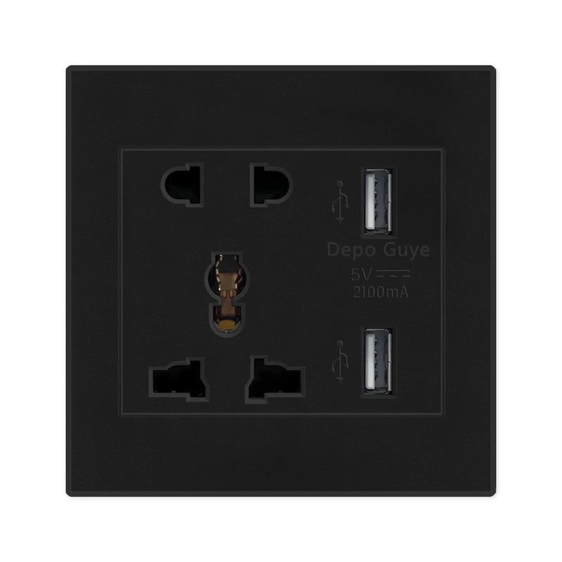 DepoGuye AC 110-250V UK Standard Socket Panel, 5V 2.1A Dual USB Mobile Phone Charger International Universal Power Outlet 86mm