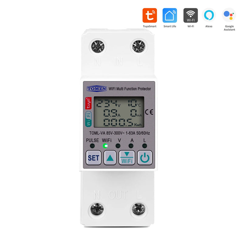TOMZN 63A 110V 220V SmartLife WIFI Energy Meter Metering Circuit Breaker Timer with Voltage Current and Leakage Protection TUYA