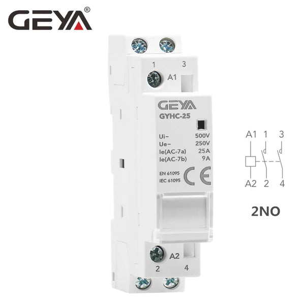 កុងតាក់ GEYA ម៉ូឌុល AC កុងតាក់ 2P 4P 25A 63A 2NO ឬ 4NO ឬ 2NC2NO 220V/230V 50/60HZ កុងតាក់រថភ្លើង Din ប្រភេទស្វ័យប្រវត្តិសម្រាប់ប្រើប្រាស់ក្នុងផ្ទះ