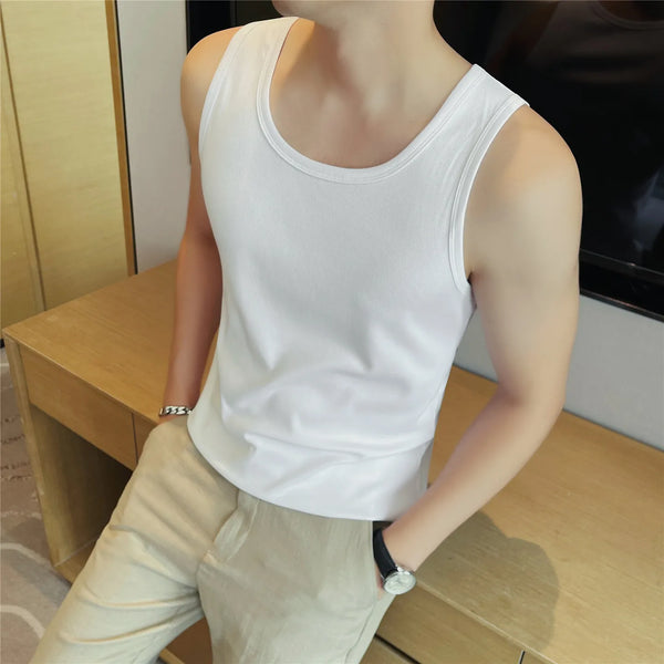 Men's Ribbed Cotton Blend Tank Top – Slim Fit Sleeveless Athletic Vest for Summer Fitness & Casual Wear