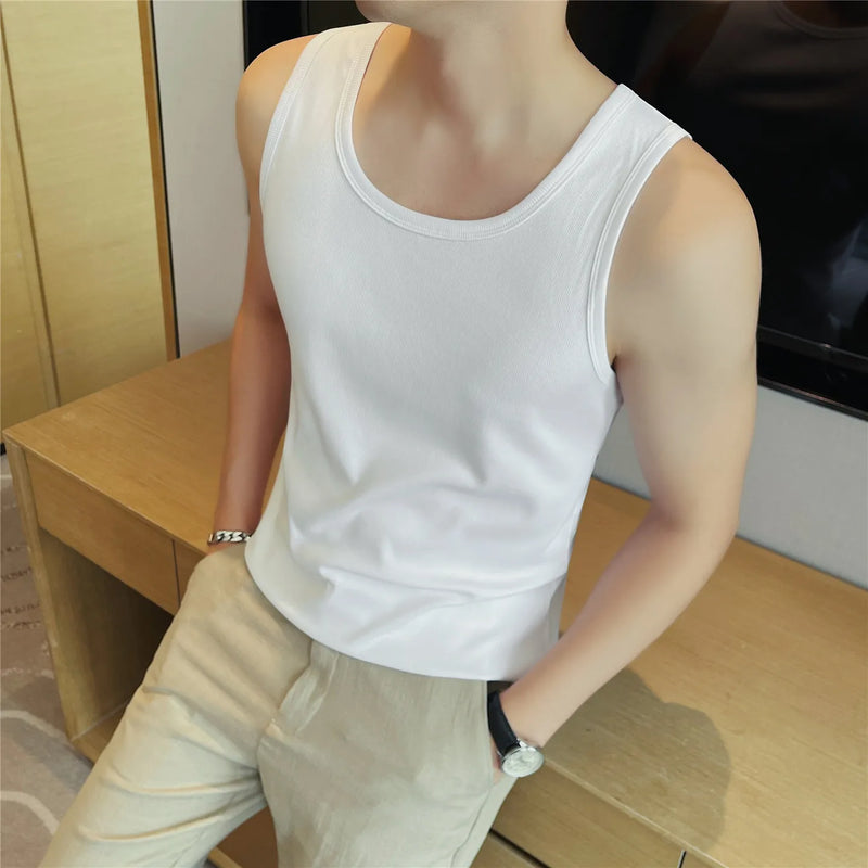 Men's Ribbed Cotton Blend Tank Top – Slim Fit Sleeveless Athletic Vest for Summer Fitness & Casual Wear