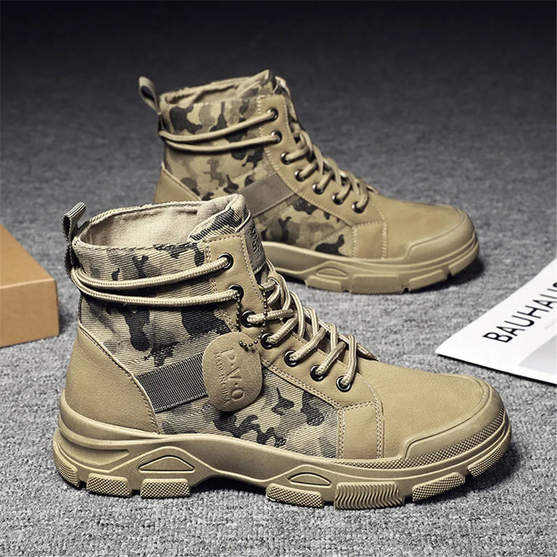 Men's canvas boots new autumn winter plus velvet high-top warm casual boots outdoor boots camouflage tooling boots casual boots