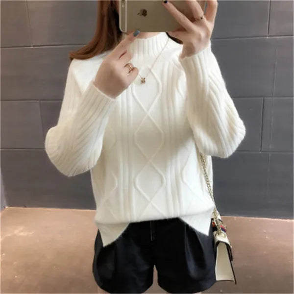 Womens Clothing Knitwears Pullovers Half High Collar Warm Autumn Winter Sweater Korean Long Sleeve Top Pull Femme Sweaters