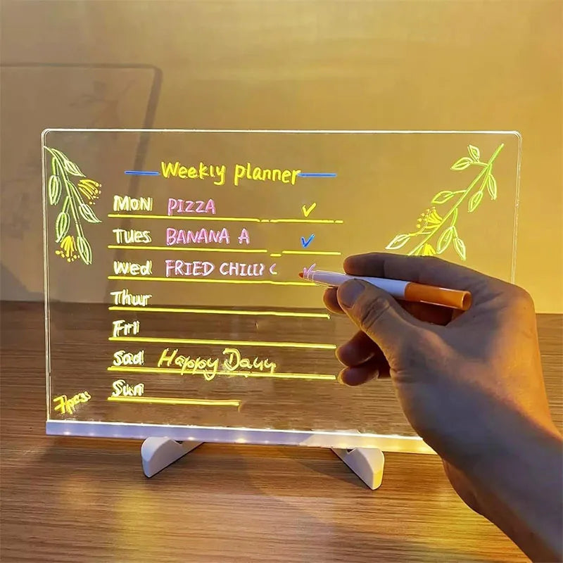 LED Drawing Pad Luminous Acrylic Memo Message Erase Board with Colors Pen and Stand Drawing Board for Children's Toy Gift