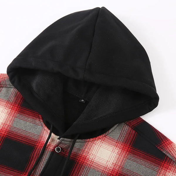 New Winter Men's Long-Sleeve Hooded Fleece Shirt—a Stylish, Casual, and Warm Plaid Shirts.