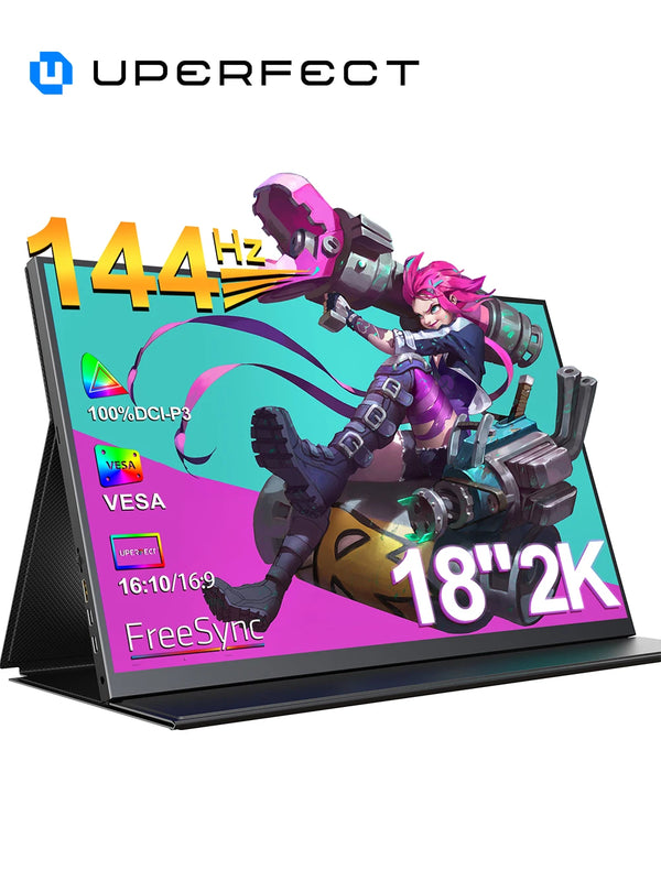 ម៉ូនីទ័រលេងហ្គេម UGame 18 2K 144Hz 2560x1600 QHD 100% DCI-P3 អេក្រង់ HDMI ចល័ត USB C សម្រាប់កុំព្យូទ័រយួរដៃ PC Mac ទូរស័ព្ទ XBOX PS5