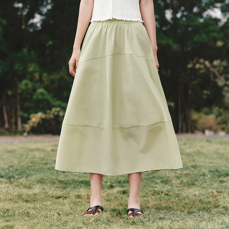 Semir Womens Skirt 2026 High Waist Spliced Split Texture Solid Draped Long Relaxed Casual Soft