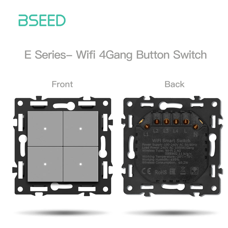BSEED E Series WIFI Click Light Switch Part 1/2/3/4Gang 2Way Switch Function DIY Part EU Smart Socket Outlets Plastic Frame
