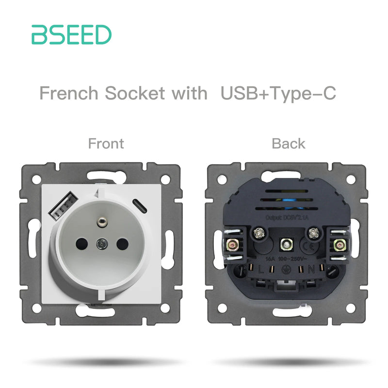 BSEED Wall Button Switch 1/2Gang USB Type-C Wall Socket Module Part Internet TV Telephone Socket Plastic Frame DIY Function Part