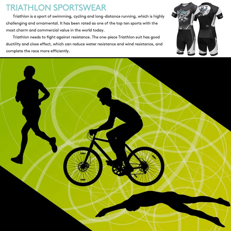 MIEYCO Men's Short Sleeve Triathlon Suit Quick Dry Breathable Padded Skinsuit Cycling Running Racing One Piece Sportswear