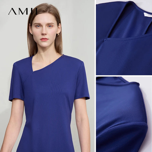Amii Minimalist Casual Dress Women 2026 Summer New Office Lady Fitted Knit Waist Solid Color Stretch Airy Dresses 12542258