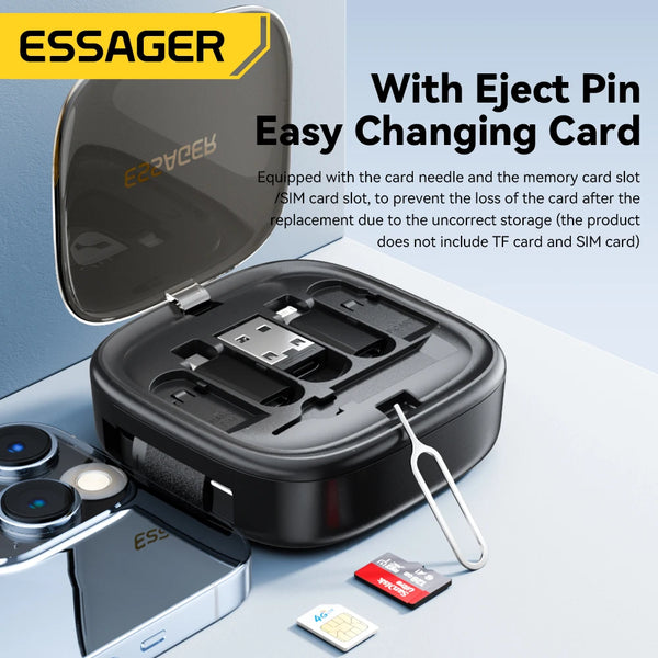 ខ្សែ Essager USB C ទៅ Type-C PD 60W ទៅ Micro Lighting សាកថ្មលឿន ទិន្នន័យធ្វើដំណើរ ខ្សែពហុមុខងារ ជាមួយប្រអប់ផ្ទុកសម្រាប់ដាក់