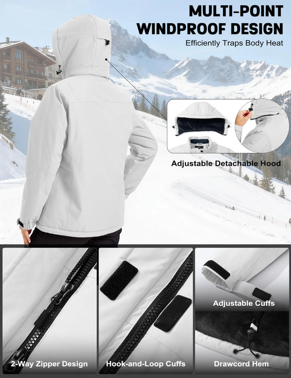 TACVASEN Waterproof Winter Fleece Lined Coat Womens Windproof Warm Breathable Ski Jacket Hooded Multiple Pocket Outdoor Coat