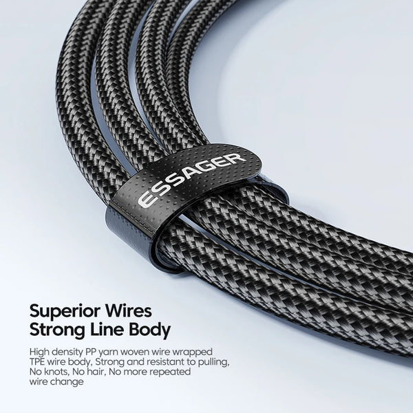 ខ្សែសាក Essager 100W USB Type C ទៅ USB C ខ្សែសាក USB-C PD សាកលឿនសម្រាប់ Macbook Samsung Xiaomi ខ្សែ USBC ទំហំ 3M