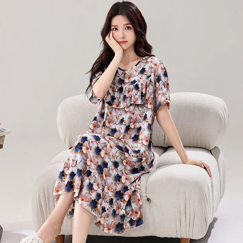 Summer Dress Short Sleeve Nightgowns Woman Sleep New Loose Night Wear for Ladies Nightie Women's Sleepwear One Piece Homewear