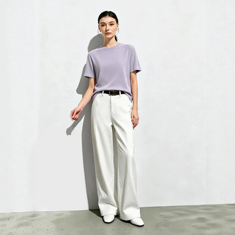Amii Breathable Women's T-shirt 2026 Summer New Round Neck Short Sleeve Cotton T Shirts Woman Loose Simple Casual Tee 12622207