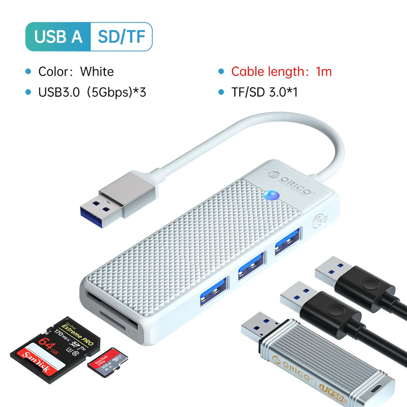 ORICO USB 3.0 Hub USB Adapter Port Extender SD/TF Card Reader PD100w Charging Port Compatible With PC Laptop 5Gbps hub