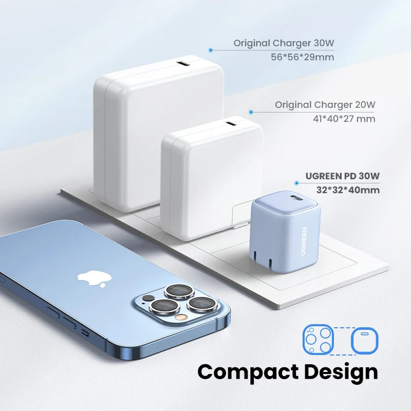 【US Plug】UGREEN GaN 30W Fast Charger for iPhone 15 14 13 PD3.0 Charger for iPad Pro samsung Xiaomi Type C Mobile Phone Charger