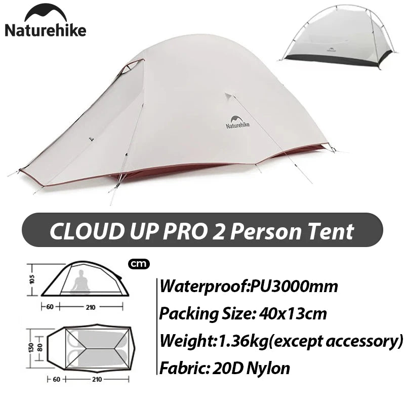 Naturehike 2025 New 3-Person 20D Cloud Up Pro Lightweight Portable Waterproof Backpacking Tent Outdoor Hiking and Camping Tent