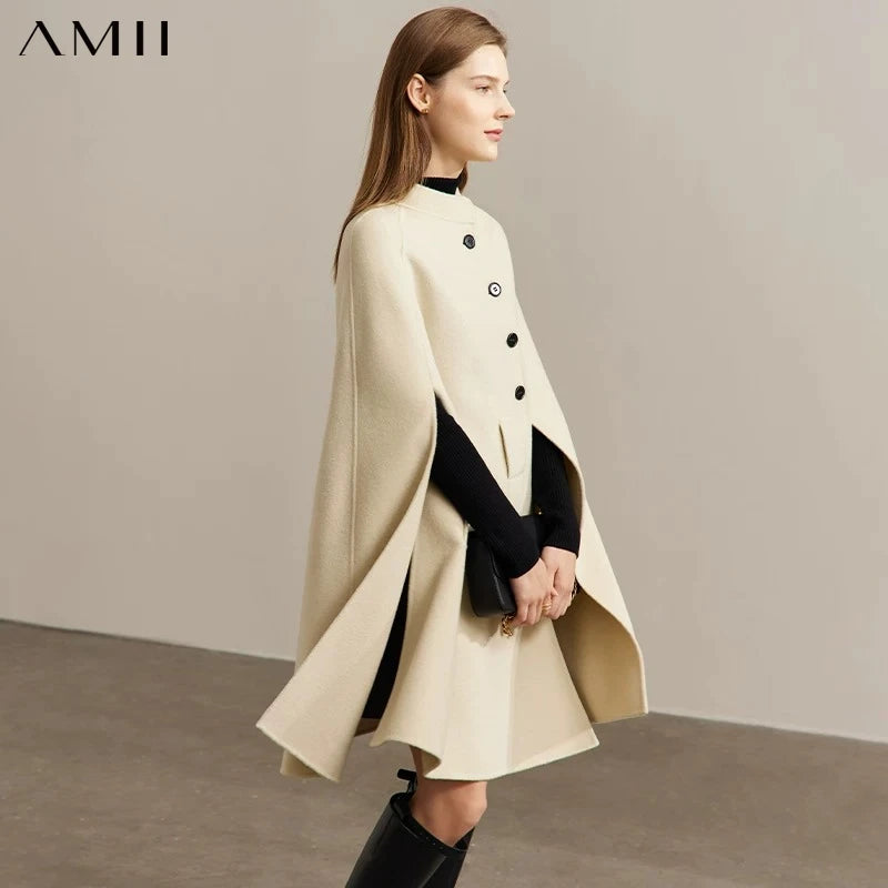 អាវធំ AMII Minimalist Female Blends រដូវរងាឆ្នាំ ២០២៦ ថ្មីរលុងរោមចៀមបែបបារាំងបែប Retro ឆើតឆាយដៃអាវ Raglan សាមញ្ញសម្រាប់ស្ត្រី 12354004