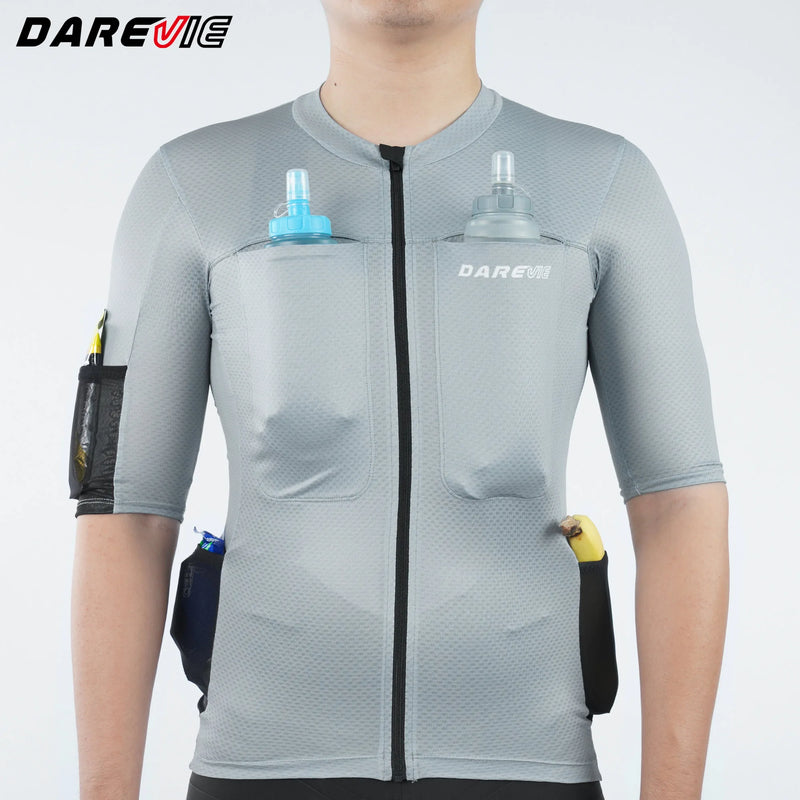 អាវយឺតជិះកង់ Darevie មានហោប៉ៅចំនួន ៦ សម្រាប់បុរស កម្រិតហ្វឹកហាត់ ស្រូបយកសំណើម អាវ Maillot ការពារការរអិល ការពារសំណើម