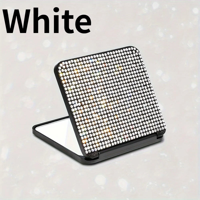 1PC Sparkling Rhinestone Portable Folding Makeup Mirror - Dual-Sided Square Design for Purses & Handbags, Make Up Mirror