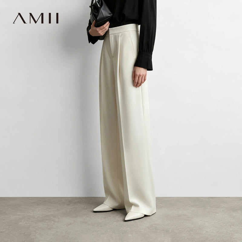 Amii Women's Wide Leg Pants Loose Fit Casual Business Versatile Minimalist Long Trousers Autumn Pants Female Clothing 12613009
