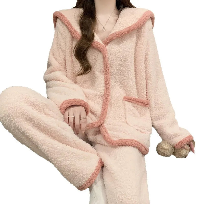 Pyjamas Femme Hiver Korean Soft Flannel Pajama Woman Winter Sleepwear Thick Warm Women's Home Clothes Casual Nightwear Set