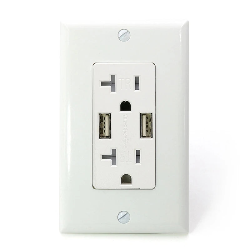 Us Standard 20amp Wall socket with 4AUSB port,American 15amp socket with power leakage protection,TypeC Smart 4.8A Fast Charging